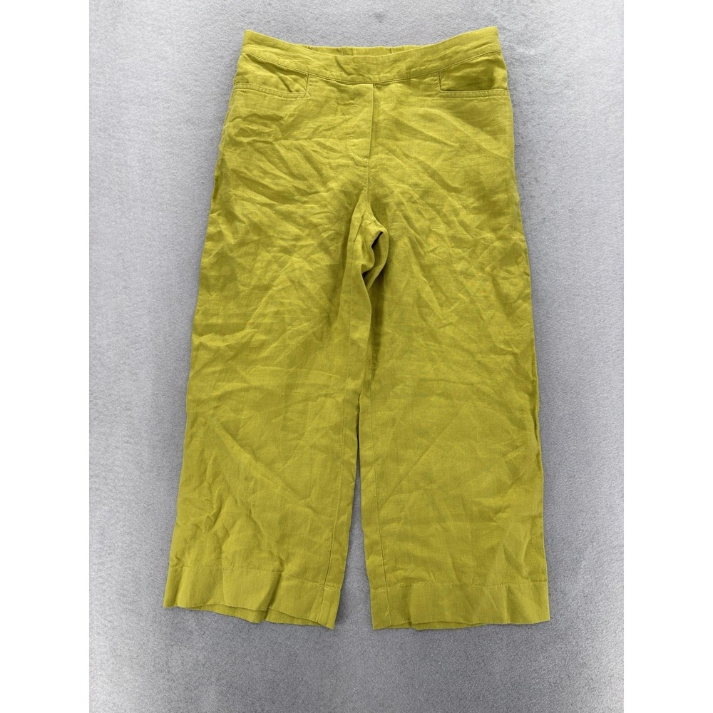 J. Jill Love Linen Crop Pants Womens Small Green Wide Leg Pull On Elastic Waist